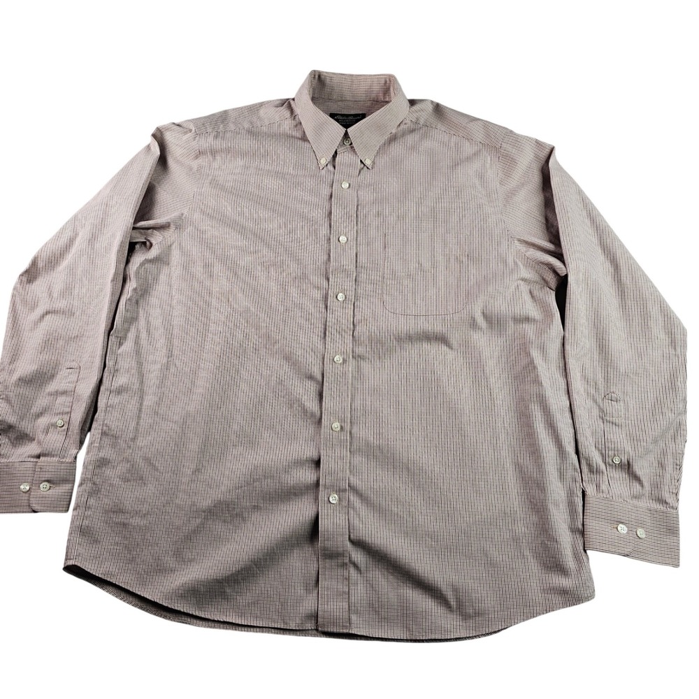 Eddie Bauer Button Down Shirt Mens XL Brown Striped Cotton Relaxed‎ Fit Shirt